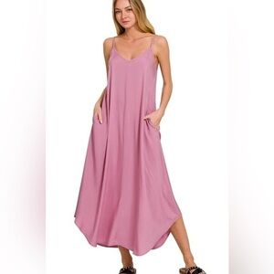 Zenana Woven Arc Hem Cami Dress With Flowy Pockets